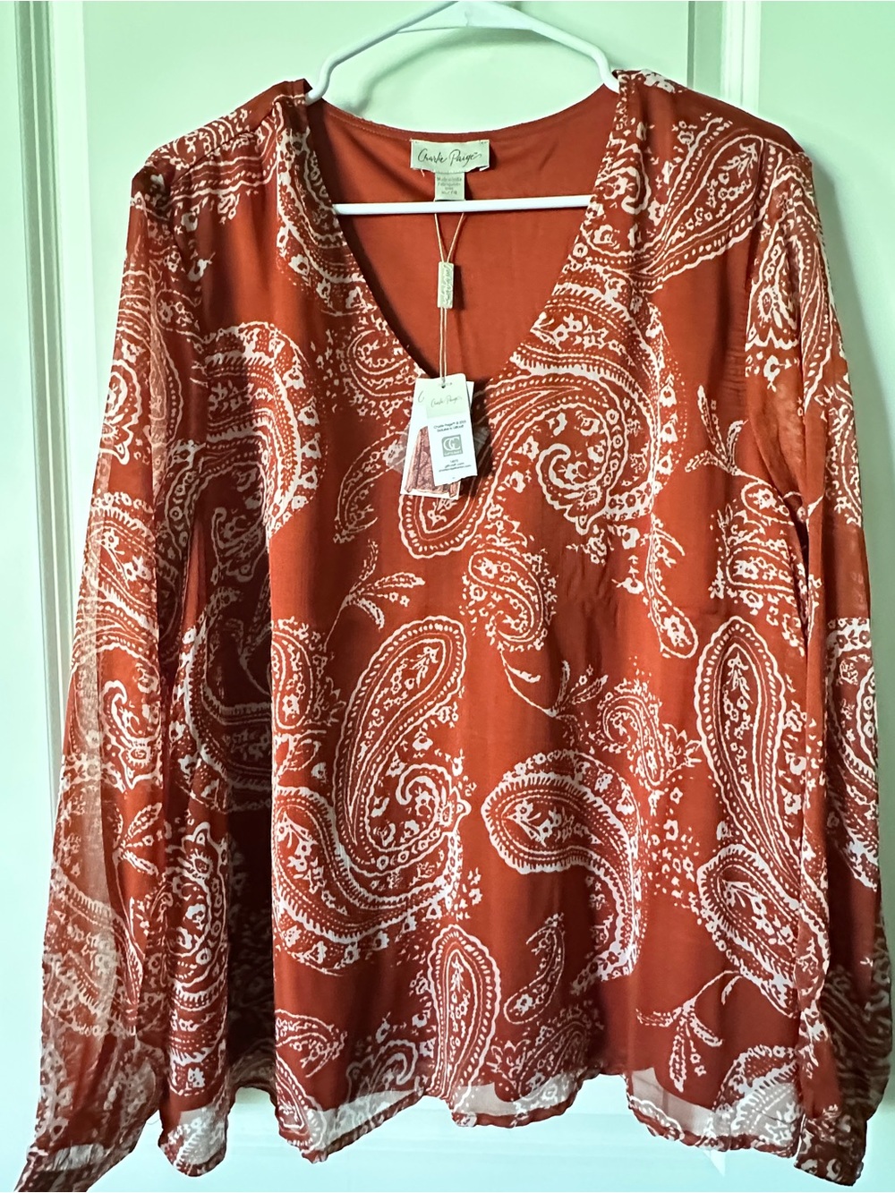 Charlie Paige Wimen’s Rust Paisley V-Neck Blouse